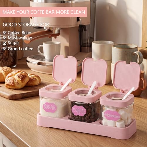 3 Pcs Glass Coffee Container with Shelf (Pink)