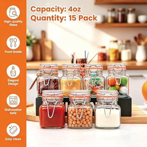4oz Glass Spice Jars with Lids (4oz-15pack)