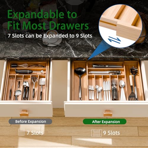 Expandable Bamboo Kitchen Drawer Organizer