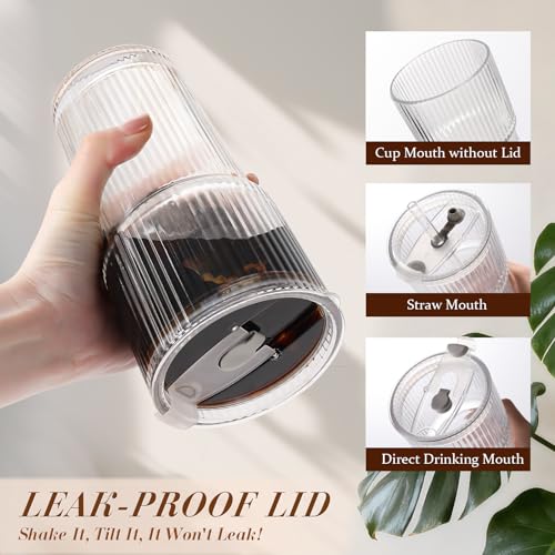 20oz Ribbed Iced Coffee Cups with Lids (Ribbed)