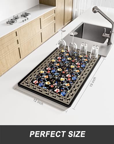 Dish Drying Mat for Kitchen Counter (Retro Floral / 12" x 19")