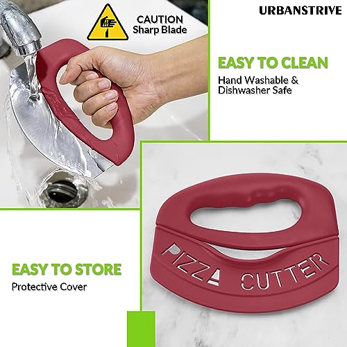 Heavy Duty Stainless Steel Pizza Cutter with Cover (Red)