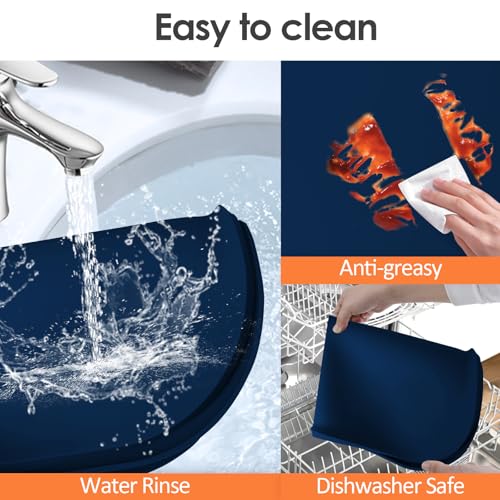Silicone Coffee Maker Mat with Lip for Countertops (Navy Blue / 17.4'' x 10.6'')