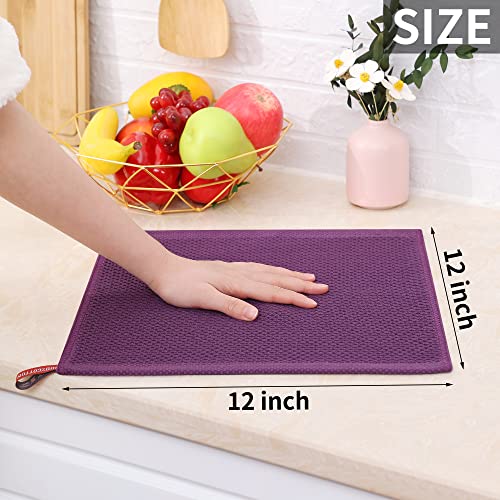 100% Cotton Waffle Weave Kitchen Dish Cloths 6 (Purple / 12 X 12 - 6 Pack)