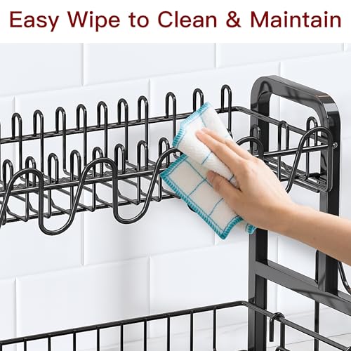 2 Tier Black Stainless Steel Dish Drying Rack for Kitchen Counter (Black / 12.4" D x 17.1" W x 14.2" H)