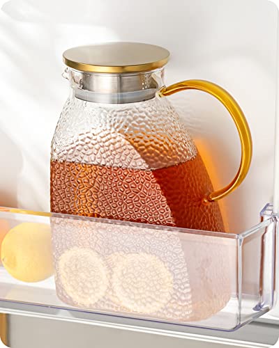 Water Pitcher Glass Jug With Lid and Spout (Hammer Pattern)
