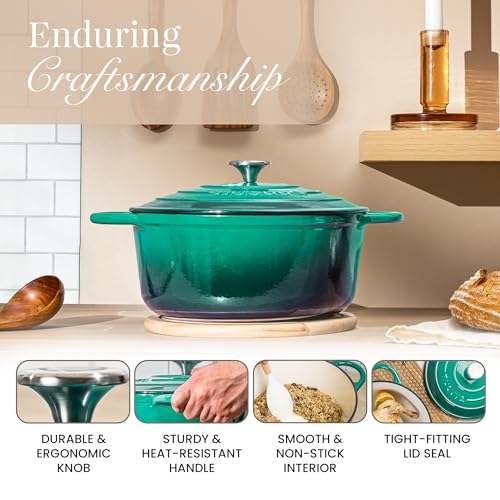 Cast Iron Dutch Oven with Lid (Dark Green / 5-Quart - Deep)
