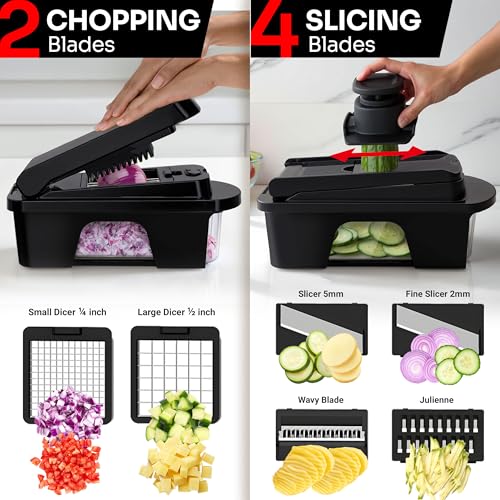 MUELLER HOME ULTIMATE 12 Blade Vegetable Chopper & Mandoline Slicer (12 Blade / Black)