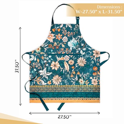 Aprons for women with Pocket 100% Cotton Pack of 1 (088 - Luxury Loft - Dark Teal)