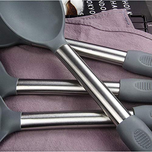 Silicone Kitchen Cooking Utensils Set with Stainless Steel Handle (Gray)