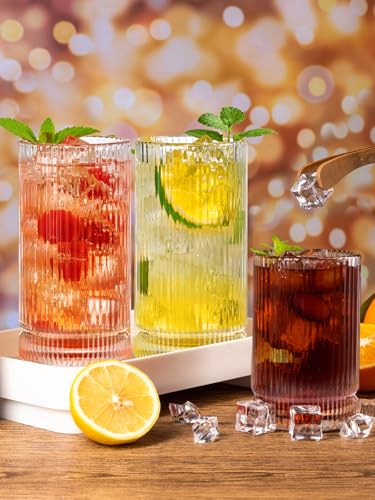 Ribbed Glassware Vintage Drinking Glasses 12Pcs (Clear Vertical Glasses 12pcs / 12pcs)