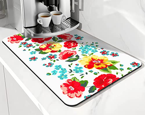 Coffee Bar Mat Accessories for Countertop Pioneer Flower Absorbent Hide Stain Rubber Backed Dish Drying Mats for Kitchen Counter Draining Pad Decor Gift Fit Under Coffee Maker (Beautiful Flower / 12" x 19.5")