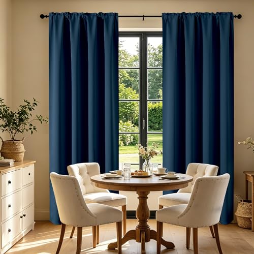Navy Blue Blackout Curtains 54 inch Length 2 Panels Set (Navy Blue / 52"W x 54"L (Pack of 2))
