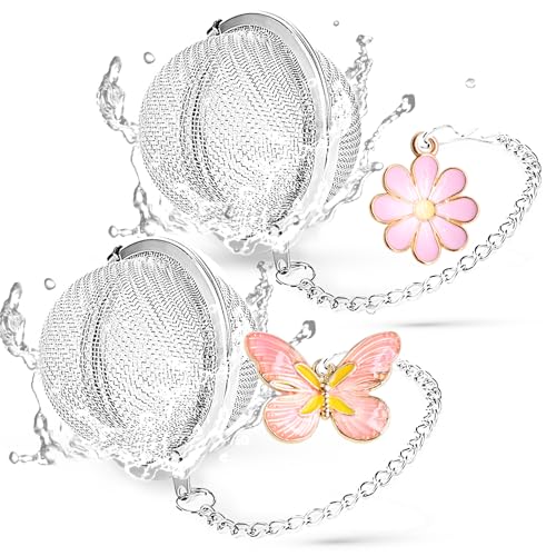 Set of 2 Tea Infuser for Loose Leaf Tea with Butterfly and Flower Charms (Butterfly & Flower)