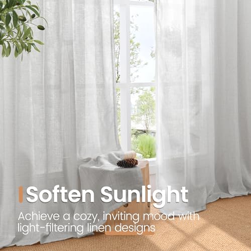 Light Grey Linen Sheer Curtains for Living Room 52 X 84 Inch Length (Light Grey / 52"W x 84"L (Pack of 2))