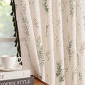 Linen Boho Floral Curtains 84 inches Long 2 Panels with Green Tassels Leaf Patterned Spring Vintage Cottage Core Light Filtering Semi Sheer Curtains for Living Room Bedroom (Green / 50"W x 84"L (Pack of 2))