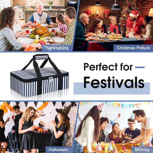 Insulated Casserole Carrier (16x10x4 in / Blue Stripes)