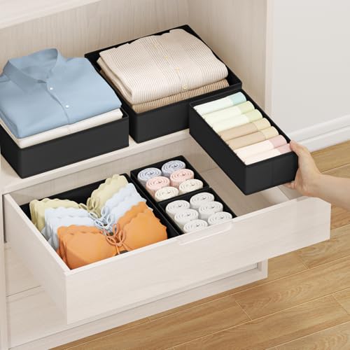 Drawer Organizer Clothes Storage (Black / 24 Pack)