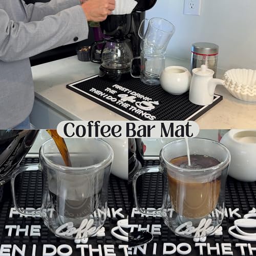 First I Drink the Coffee Then I Do the Things Silicone Station Mat for Countertop 18x12 in (First I Drink the Coffee)