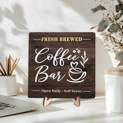 Coffee Bar Sign Plaque (Brown1 / 5.9 x 5.9 x 0.32 inches)