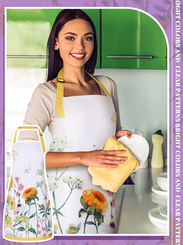 6 Pack Wildflower Aprons for Women with Pockets (Multicolored / Summer Floral)