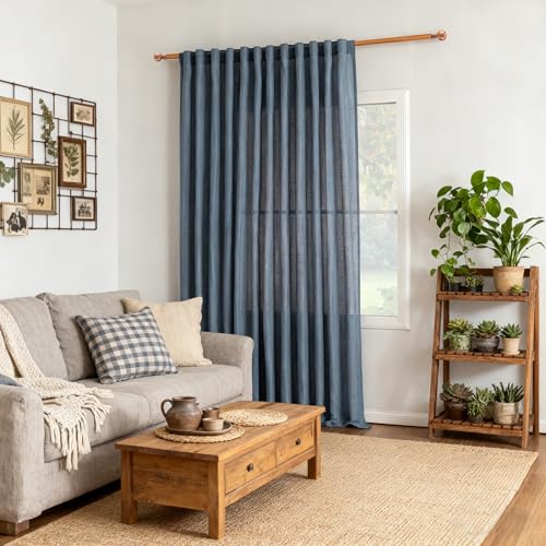 Living Room Curtains 90 Inches Long Farmhouse Light Filtering Privacy Curtain Drapes for Patio Door (100"W x 90"L (Pack of 1) / Dusty Blue-new)