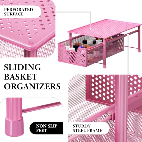 Stackable Cabinet Basket Drawer Organizer (1-Tier / Pink)