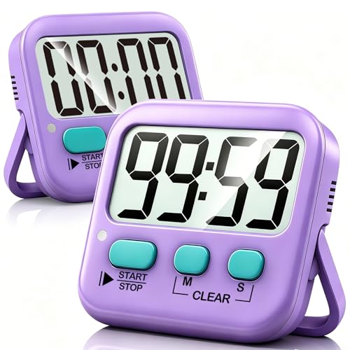 2 Pack Digital Timer for Kids Classroom Kitchen Timers for Cooking (Fresh Purple)