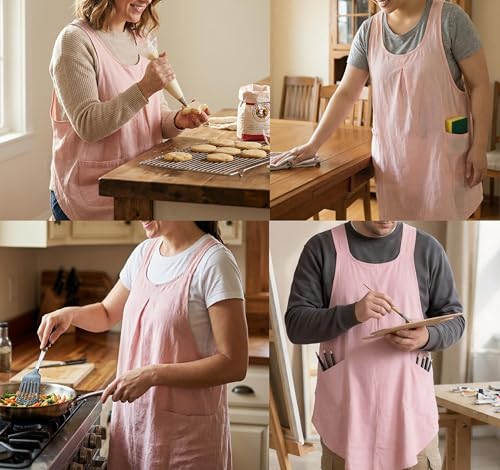 Soft Cotton Linen Cross Back Pull (Pink+black)