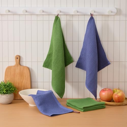 6 Pack Kitchen Dishcloths 100% Cotton (Dark Blue / 12"x12" - 6 pcs)