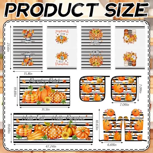 10 Pcs Fall Kitchen Decor Hello Pumpkin Kitchen Accessories Set (Black,white,orange / Pumpkin Sunflower)