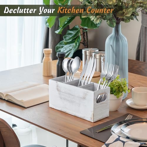 Wooden Silverware Caddy (Retro White)