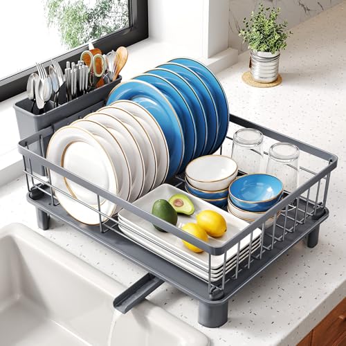 Dish Drying Rack for Small Kitchen Counter (Gray / 11" W x 15" L)