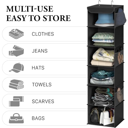 6 Shelf Hanging Closet Organizer (6 Shelf / Black)