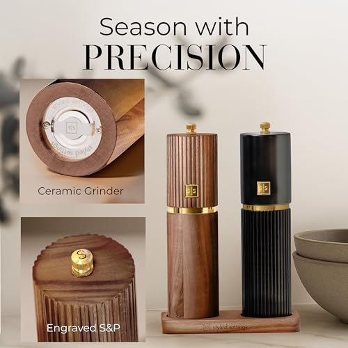 Wooden Salt and Pepper Grinder Set (Black and Dark Wood)