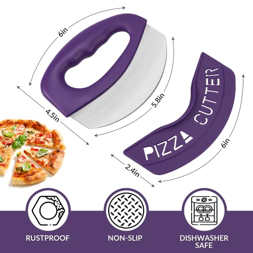 Heavy Duty Stainless Steel Pizza Cutter with Cover (Purple)