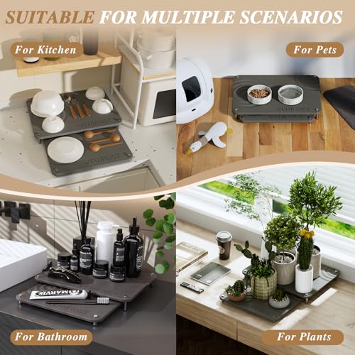 2 Pcs Large Gray Stone Dish Drying Mat with Acacia Wood Holder Stand for 1 Inch Cutting Board and Fast Stone Drying Mat for Kitchen Counter with Non (Acacia Holder Midnight Gray)