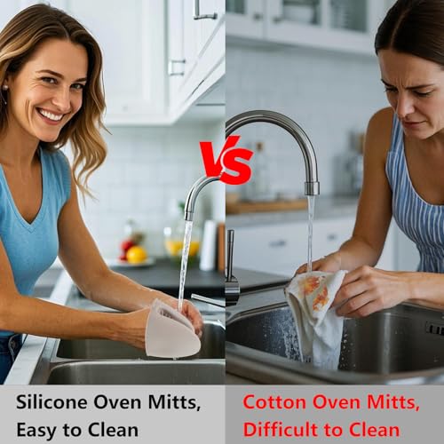 Silicone Oven Mitts Heat Resistant 3 Pair Mini Pot Pinch Grip (6 Pack / Khaki)