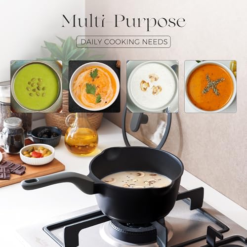 Ceramic Nonstick Saucepan with Lid (1.3 Quarts / Black Sesame)
