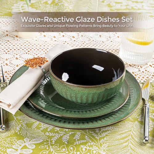 Ceramic Dinnerware Sets for 4 (Modern -Emboss Green / Service for 4 (12 Pcs))