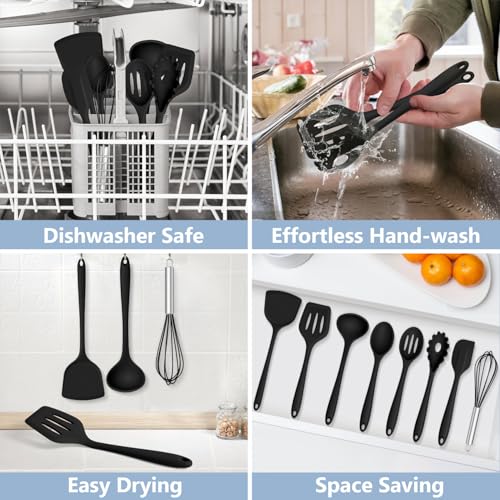 Silicone Cooking Utensils Set (Black)