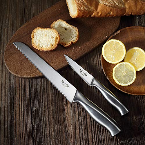 Knife Set 8 Piece German Stainless Steel Hollow Handle Manual Knife Sharpener Forged Kitchen Knives Set with Oak Wooden Block Gift