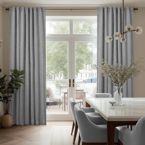 Faux Linen 100% Blackout Curtains with Hidden Tabs & Pleat Tape (Grey/100% Blackout / 50"W x 96"L (Pack of 2))