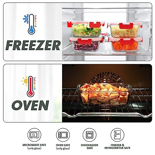 12 Packs Glass Food Storage Containers Set with Lids (Red / 24 Pieces)