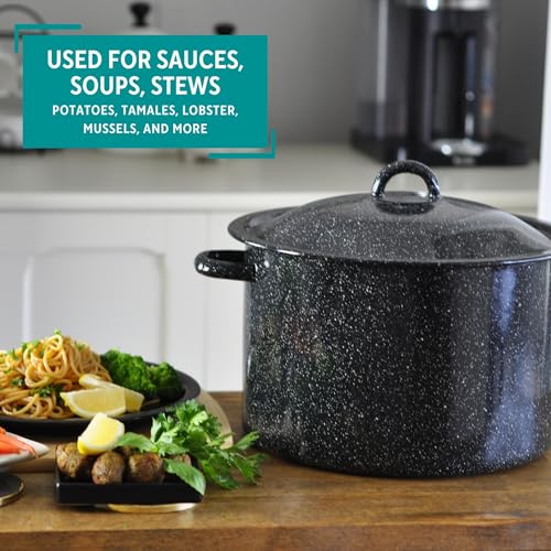 7.75 Qt Enamel Stock Pot for Canning (7.8 Quarts / Black)