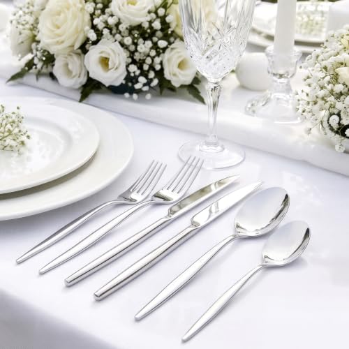 48 Piece Silverware Set for 8 with Steak Knives (Silver / 48-Piece)