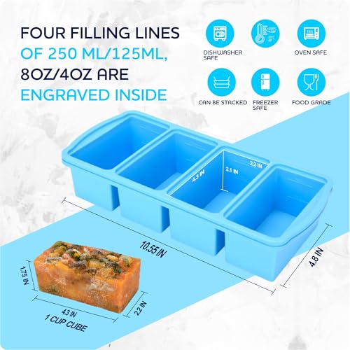 Silicone Freezer Trays with Lid (Blue-1 cup)