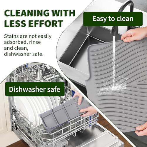 Silicone Dish Drying Mat for Kitchen Counter (Gray / 16" x 13")