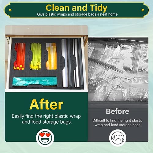 Bag Organizer & Plastic Wrap Dispenser with Cutter (Black)