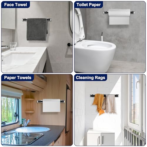 Paper Towel Holder Wall Mount Adhesive Paper Towel Holder Under Cabinet Toilet Roll Hanging Holders Rack for Kitchen Bathroom Garage Counter (Silver)